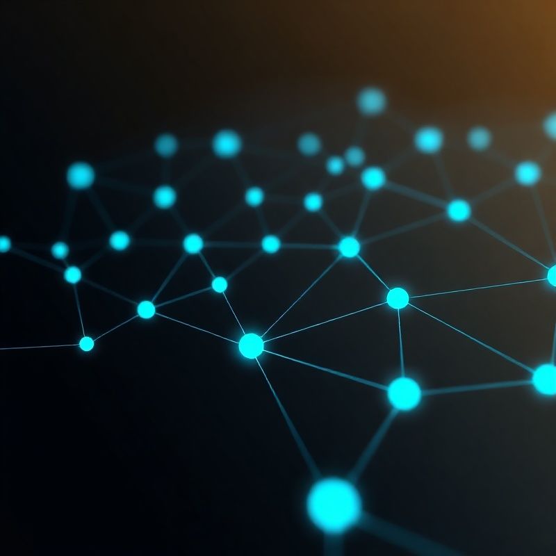 Visualizzazione astratta di endpoint API connessi da linee luminose in tonalità teal
