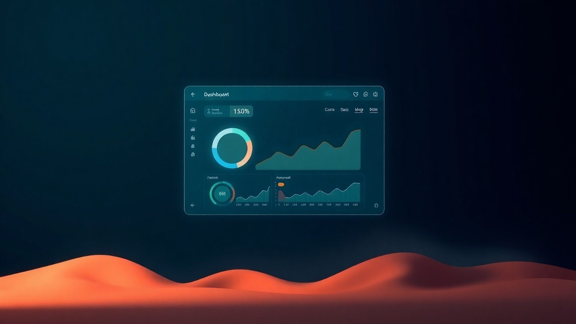 Interfaccia prodotto Studio Marino su sfondo teal con elementi dashboard
